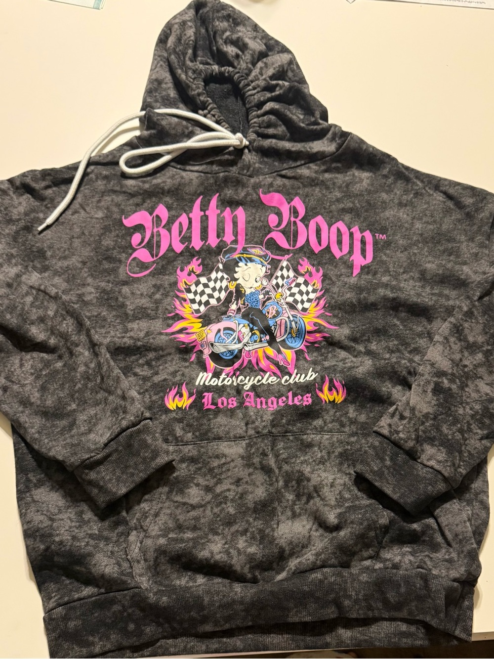 Betty Boop Black Gray Tie-Dye Crewneck with Pink Graphic